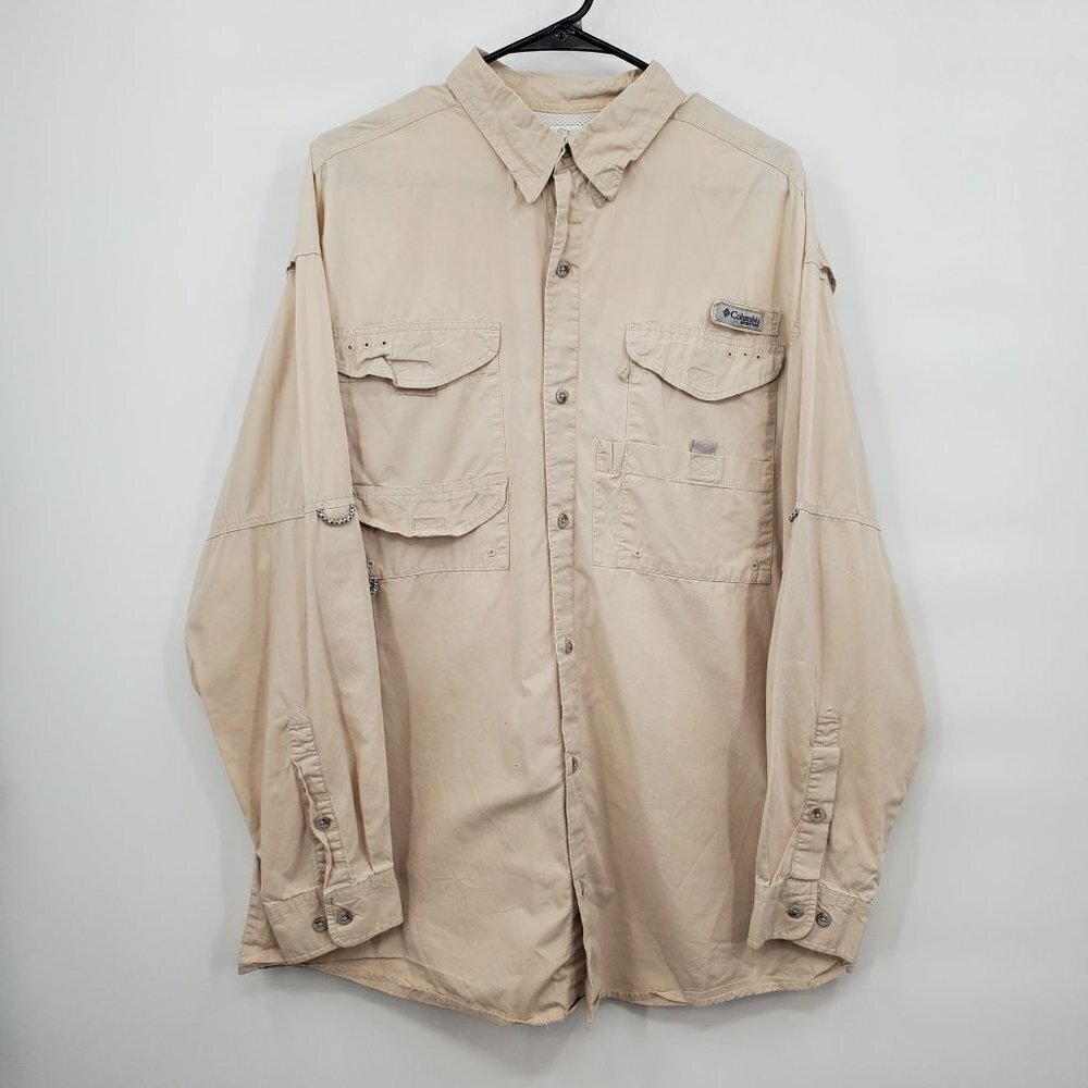 Columbia PFG Tactical Fishing Shirt Outdoors Vent Pockets Long Sleeve Mens Large